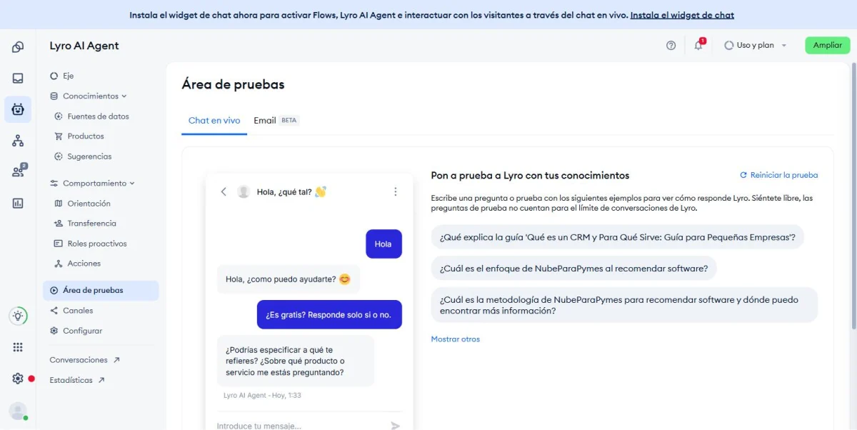 Conversación de ejemplo con un chatbot de IA