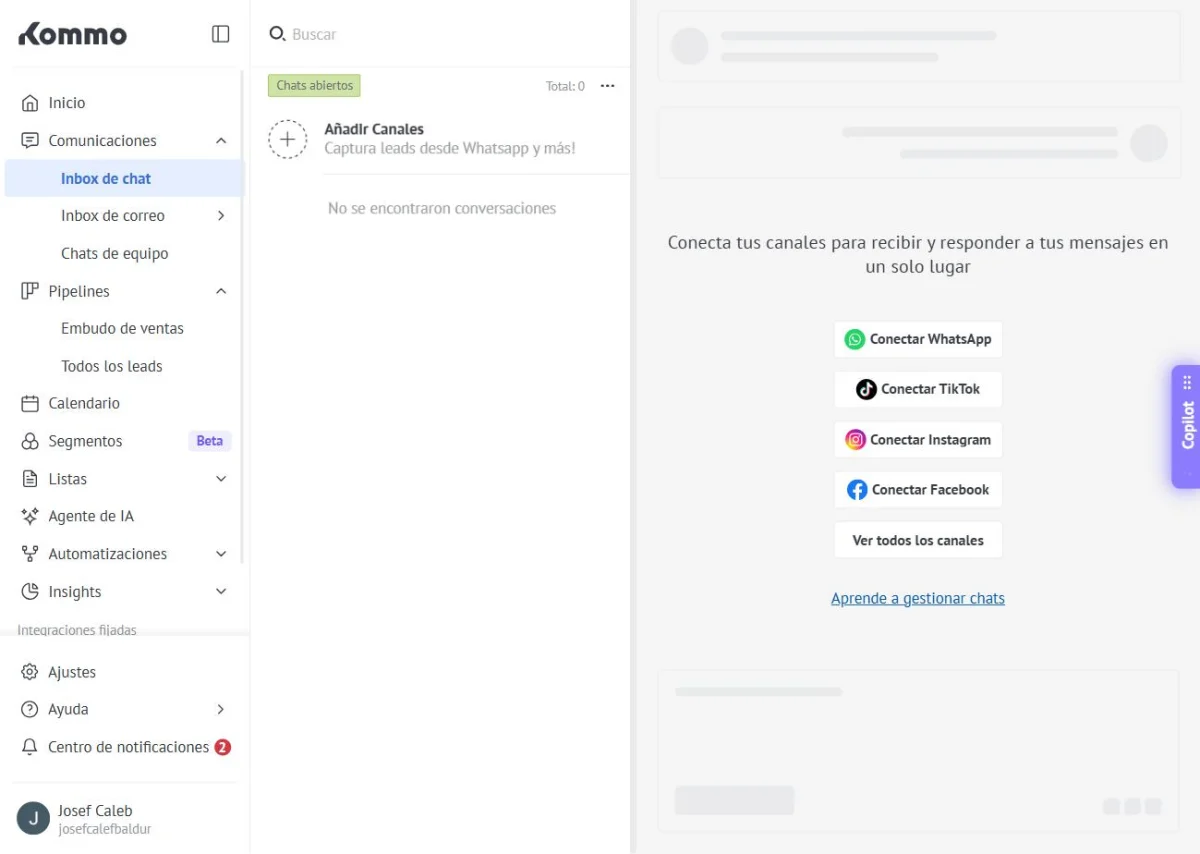 Integración de WhatsApp dentro de un panel de CRM