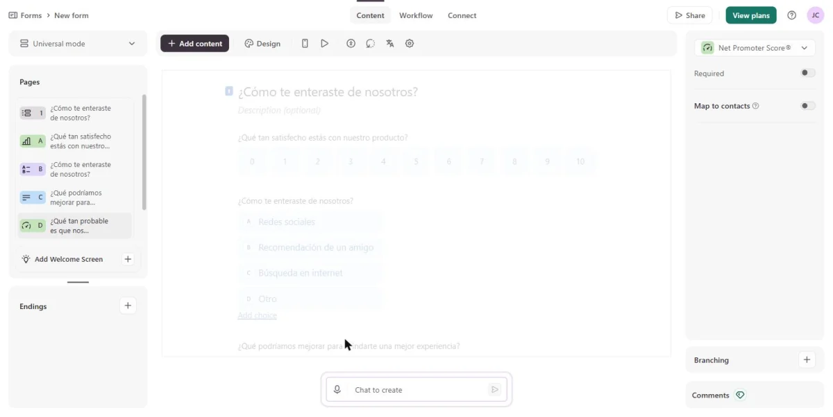Encuesta de feedback de ejemplo