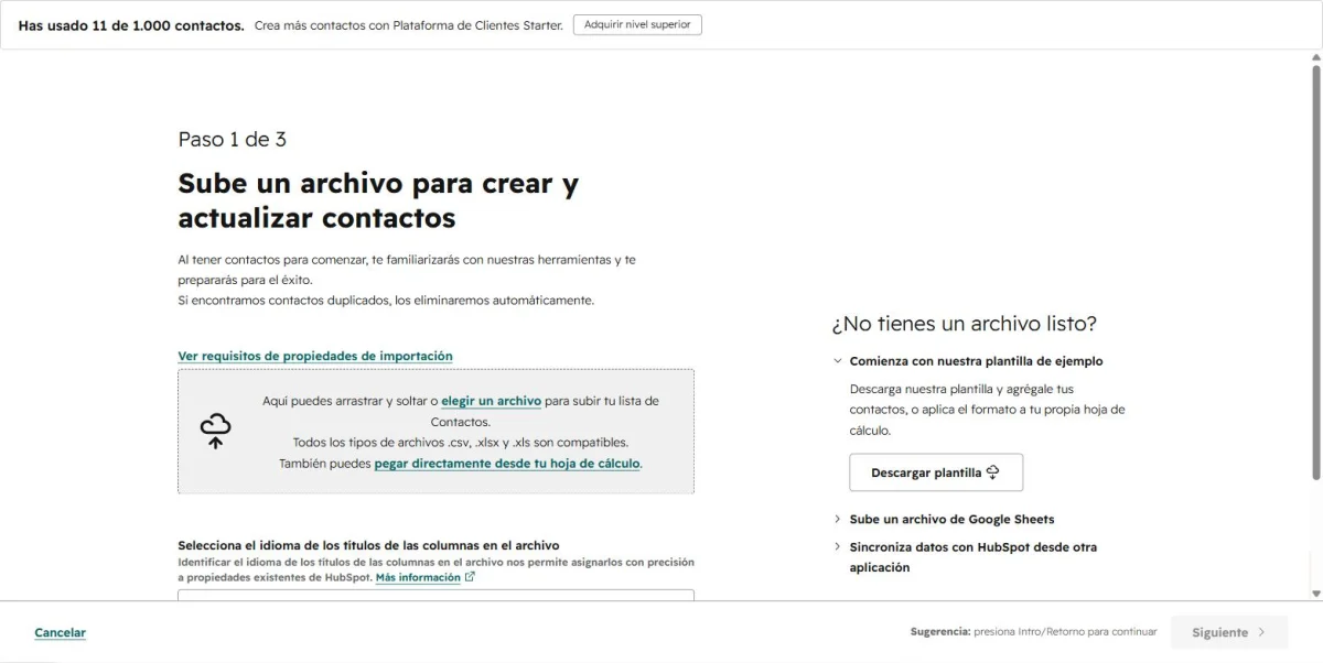 Ejemplo de importación de contactos desde Excel a un CRM