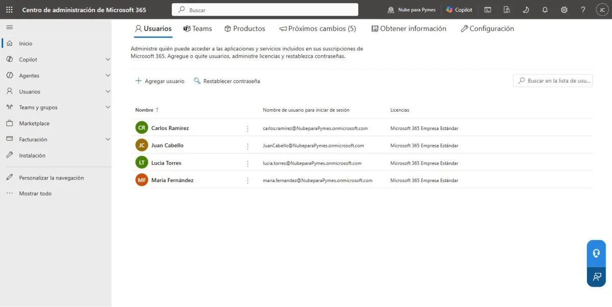 Panel de administración de Microsoft 365