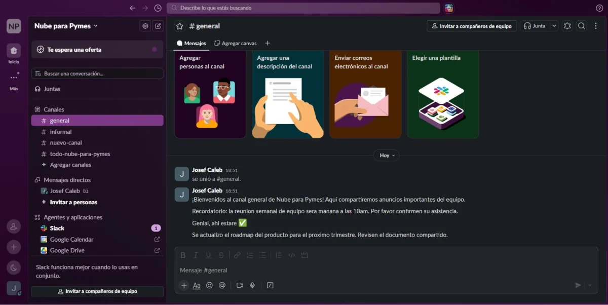 Panel de Slack