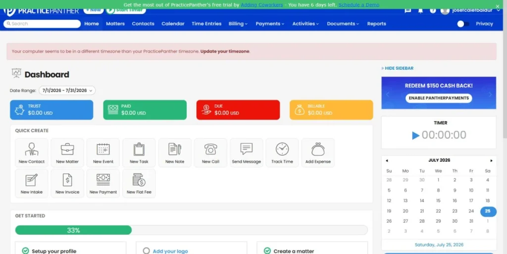 Panel de gestión de casos para un despacho de abogados