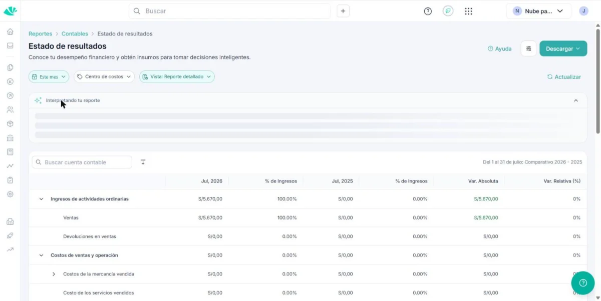Panel del primer software de contabilidad comparado