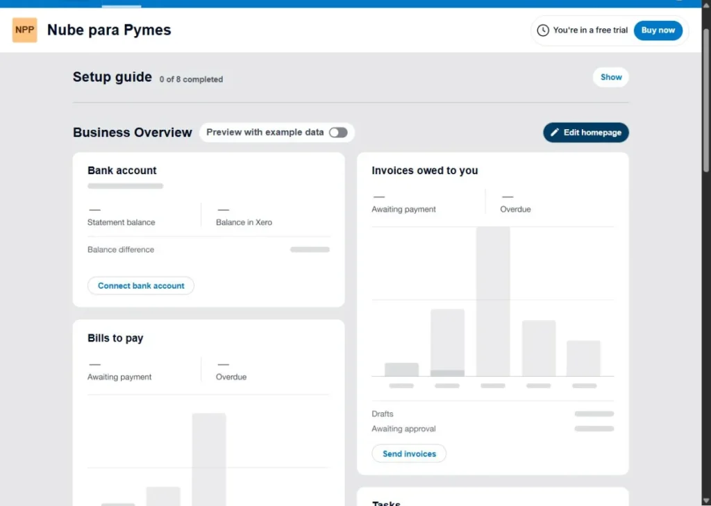Panel de Xero, software de contabilidad para pymes