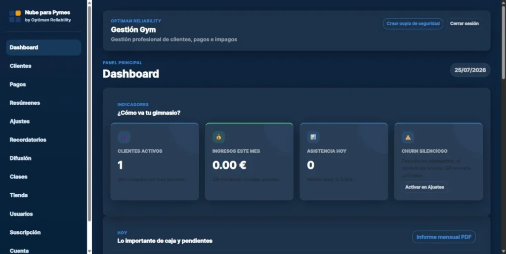Panel de gestión de membresías de un gimnasio