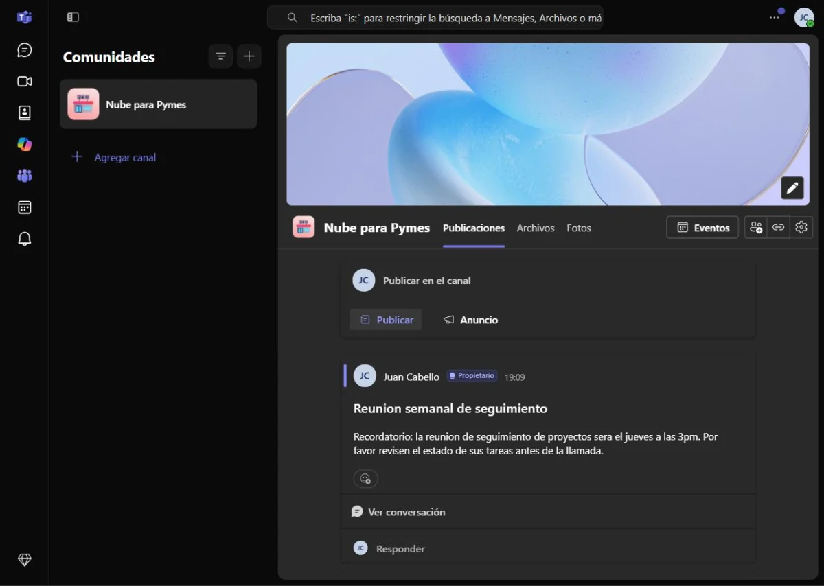 Panel de Microsoft Teams
