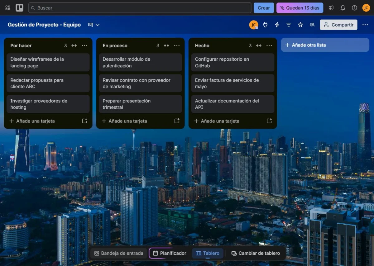 Tablero de Trello para equipos pequeños