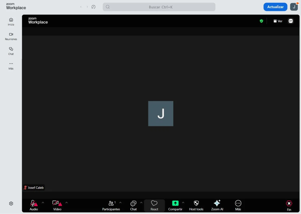 Interfaz de una videollamada en Zoom