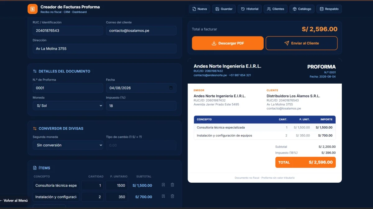 Factura proforma generada